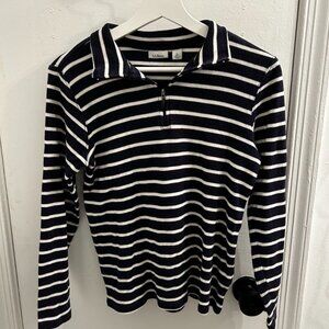 LL Bean Blue and White Striped Quarter-Zip Sweater - Size S
